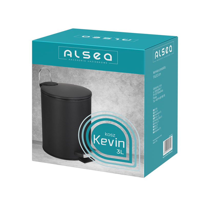 Kosz łazienkowy na śmieci okrągły KEVIN 3l 29054 czarny Kosz łazienkowy na śmieci okrągły KEVIN 3l 29054 czarny
